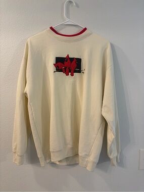 Cream Crewneck Sweater with Cardinal Birds & Polka Dots